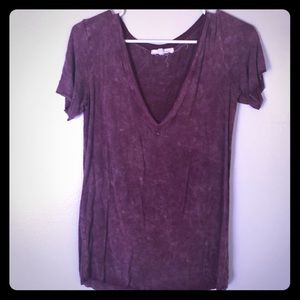 Distressed T, very cute burgundy top.